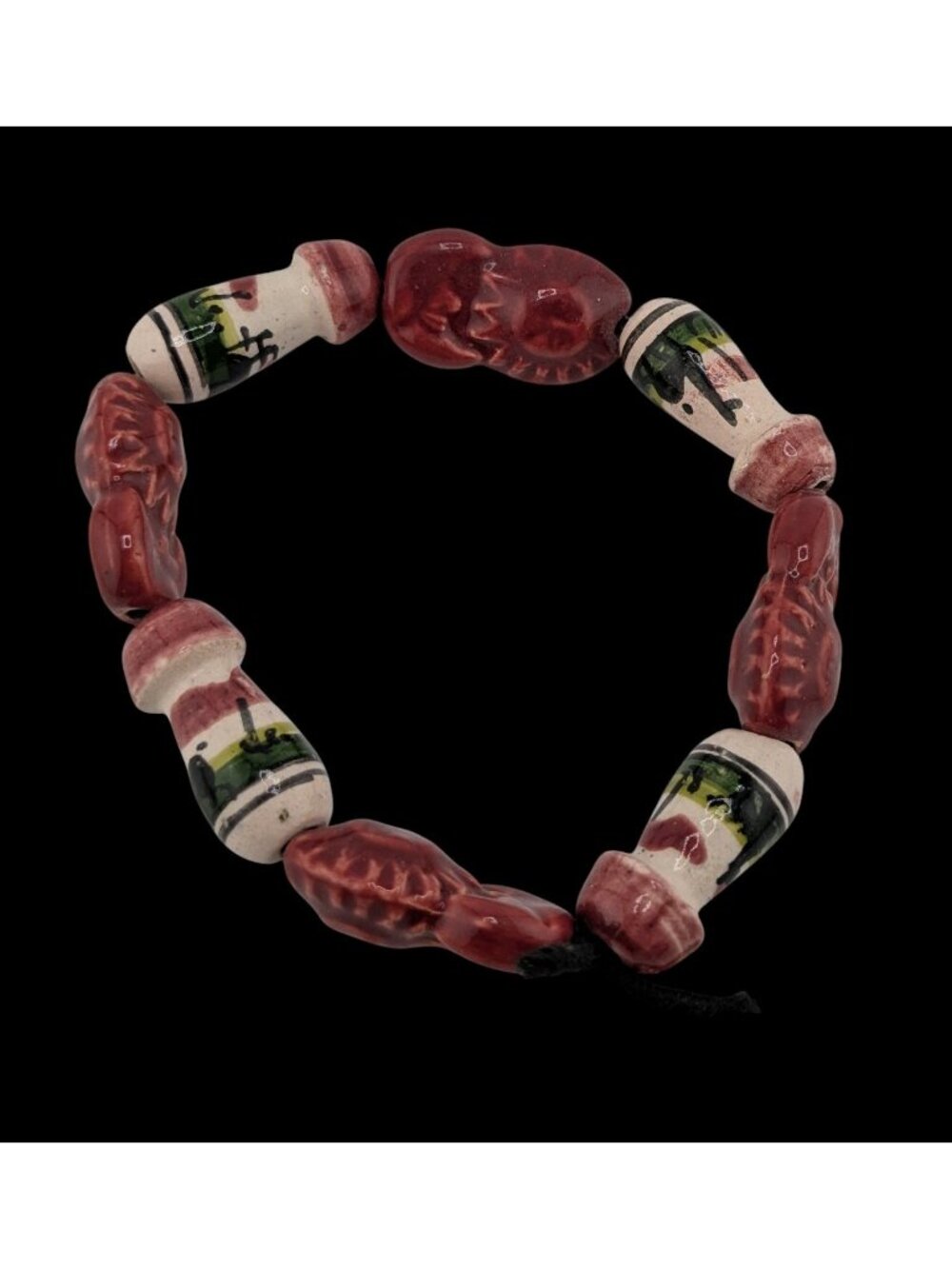 Vintage Hand-Painted Peruvian Stretch Bracelet With Ceramic Beads 7 Inches